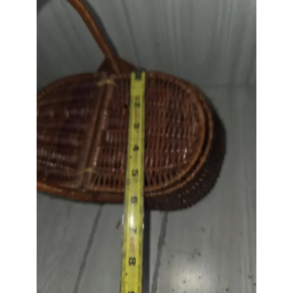 VTG Primitive New England Splint Wood Lidded Buttocks Basket Two Compartment